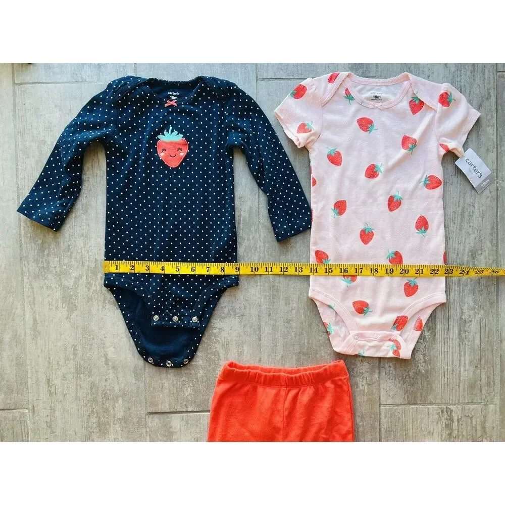 Strawberry Polka Dot Bodysuit Pant Legging 3 Piece Outfit Set Baby Girl 18m NEW